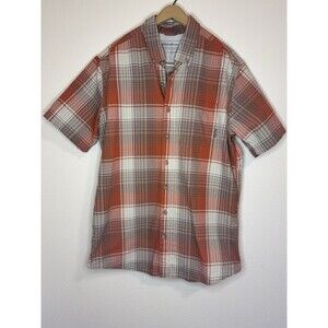 Eddie Bauer Shirt  Button Down Outdoor hiking plaid orange size large tall EUC